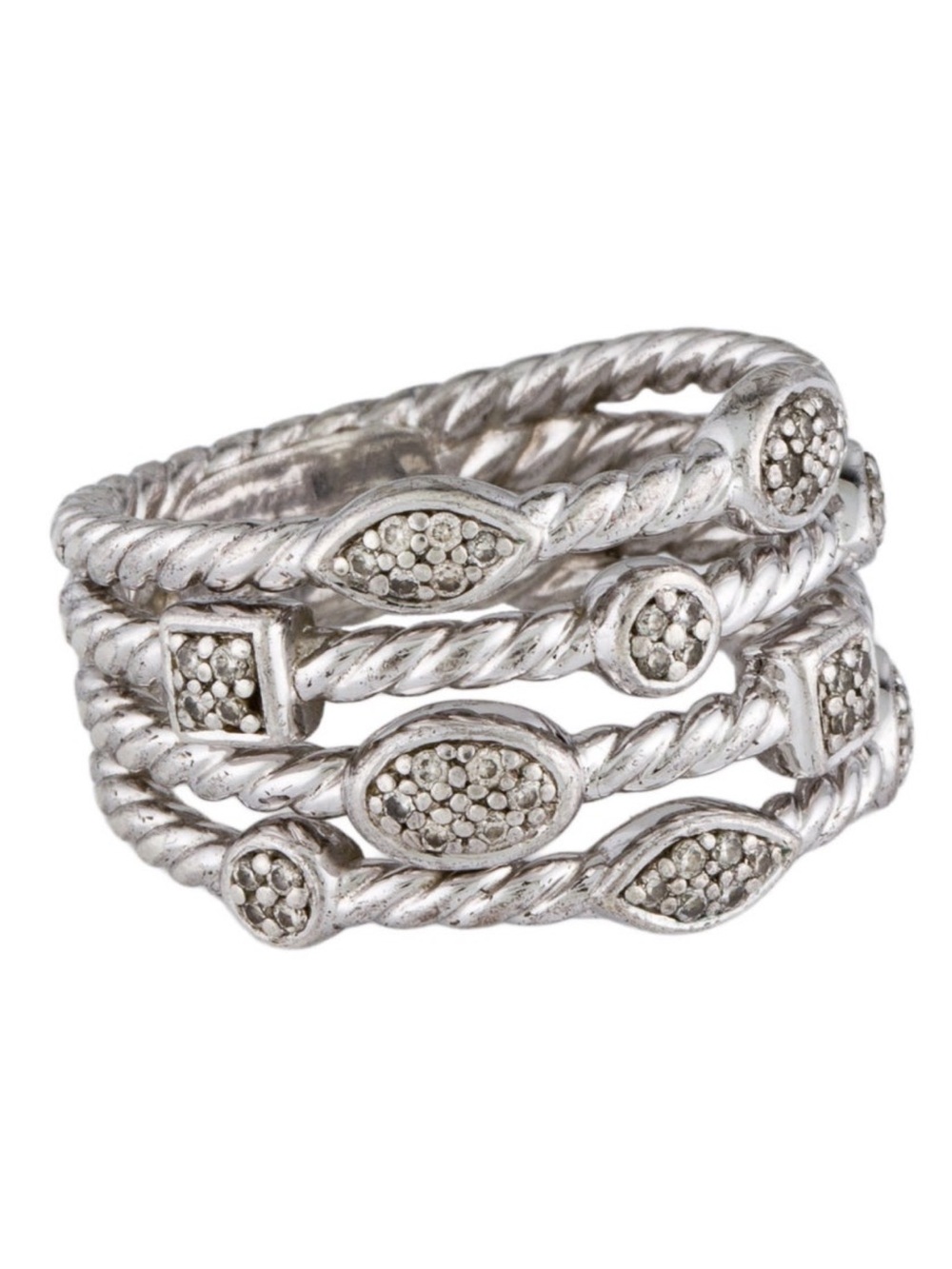 David Yurman Silver Multi-Band Pave Twisted Ring